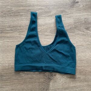 Teal Ribbed V-Neck Bralette